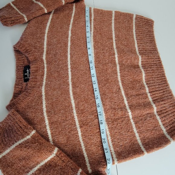 Lulus Crew Neck Loose Fit Acrylic Blend Sweater, Ladies Size Small Rust/Cream - Picture 6 of 11